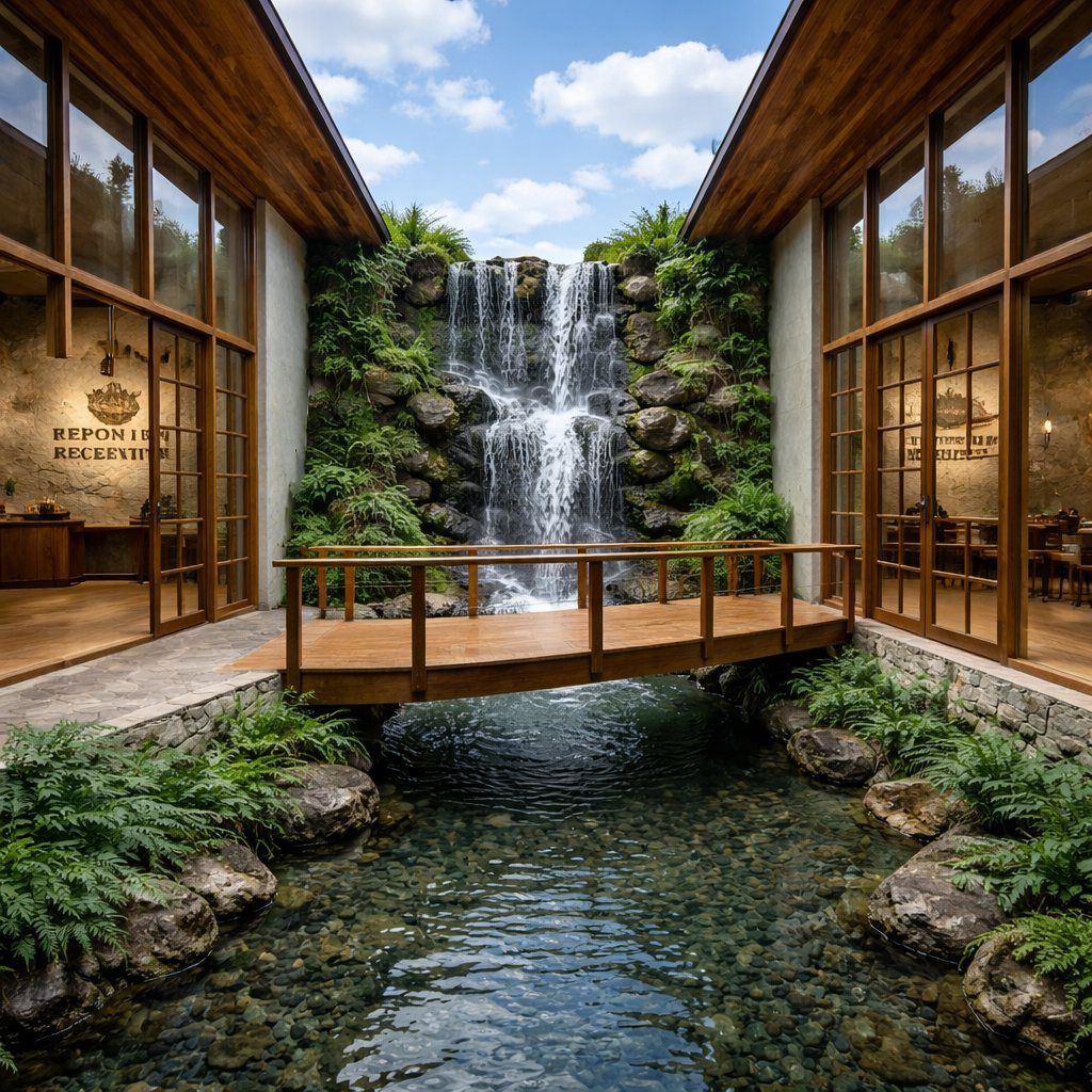 Water Fall between Reception and Restaurant, artist's impression